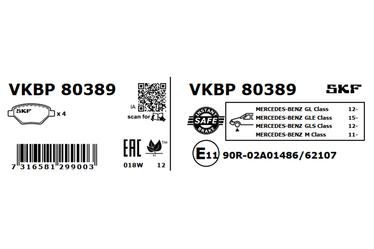 SKF VKBP 80389 Bremsbelagsatz, Scheibenbremse